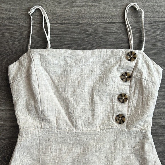Urban Outfitters Riley Button Front Mini Dress Size 0 Linen & Cotton Beige Cream - Picture 4 of 12